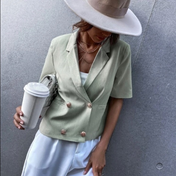 Mint Green Medium Women Blazer with Gold Buttons SHEIN - Picture 1 of 6